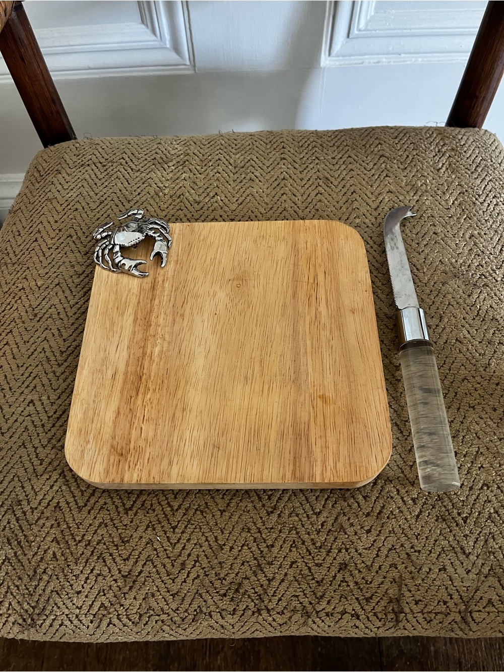 Wooden Serving Board with Silver Crab Accent - Unbranded - Natural
